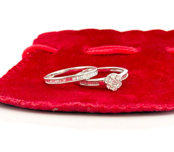 Bague 56 Bague de fiançailles + alliance en or et diamants 58 Facettes