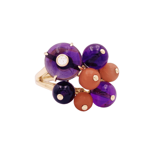 Bague 53 Bague Cartier, "Délices de Goa", or jaune, diamant, corail, améthystes. 58 Facettes 34812