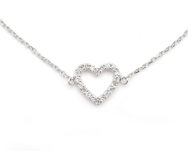 Bracelet Bracelet en or blanc avec pendentif en forme de cœur et diamants 58 Facettes 13780