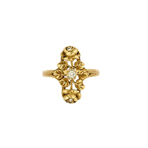 Bague 57 Bague en or jaune à motif de fleurs et diamants 58 Facettes MON1100