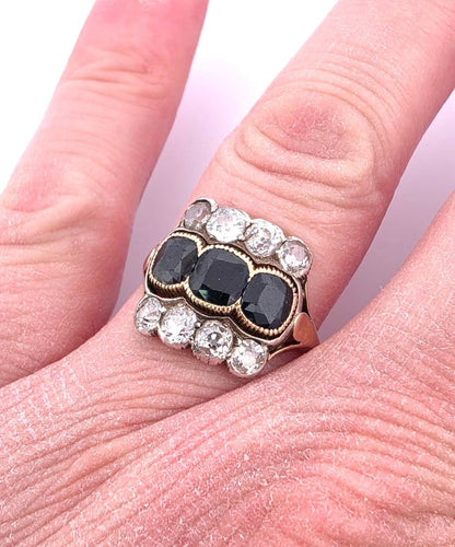 Bague 61 Bague en or jaune 18 carats sertie de saphirs et de diamants 58 Facettes