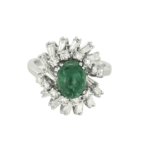 Bague 54 Bague or gris cabochon d'émeraude et diamants 58 Facettes BA452