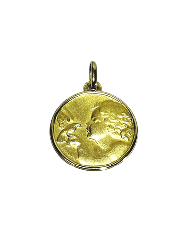 Pendentif Médaille or jaune Ange et Colombe 58 Facettes