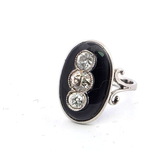 Bague 50 Bague en platine avec diamants et onyx 58 Facettes
