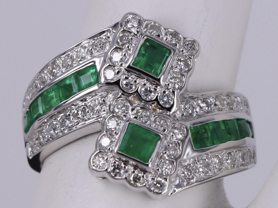 Toi & Moi Witgouden ring van smaragd en diamant