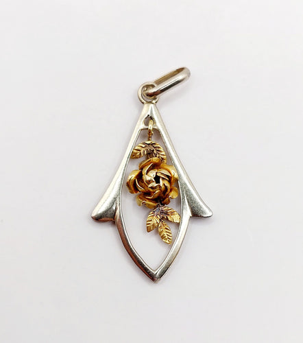 Pendentif Pendentif Art Déco or blanc et jaune, décoré d'une rose (circa 1920) 58 Facettes A06041