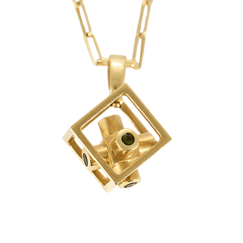 Collier Chaîne et pendentif cube en or jaune et tourmalines vertes 58 Facettes MONTE0164