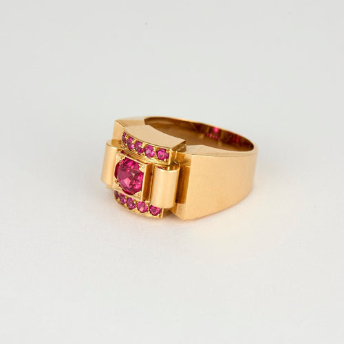 Bague 57 Bague tank or rose et rubis de syhtèse 58 Facettes ANG0481