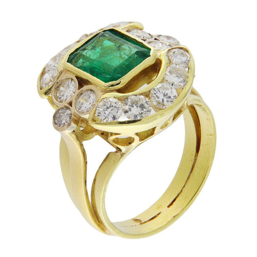 Bague 57 Bague en or jaune avec émeraude de 1,98 ct et diamants 58 Facettes G3787