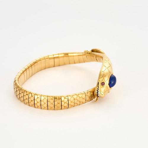 Bracelet Bracelet serpent articulé or jaune, rubis et lapis lazulli 58 Facettes BIA0926
