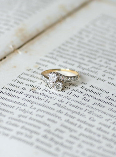 Bague 54 Bague Ancienne Toi et Moi Diamants sur Or Jaune et Platine 58 Facettes