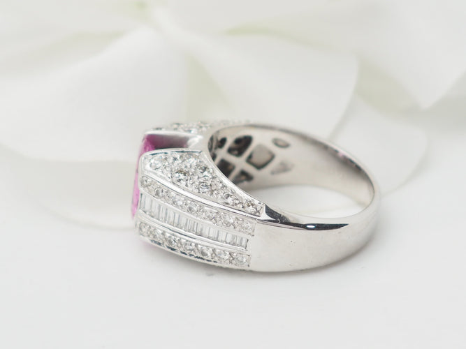 Bague 53 Bague jonc en or blanc, saphir rose et diamants 58 Facettes 33291
