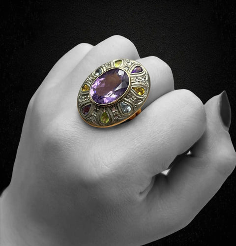 Bague Bague artistique ornée de pierres multicolores 58 Facettes