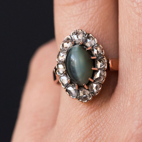 Bague 55 Bague ancienne chrysobéryl oeil de chat et diamants 58 Facettes 19-378-50