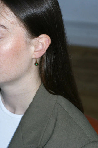 Boucles d'oreilles Créoles Or Jaune Coeur Emeraude Colombienne 58 Facettes