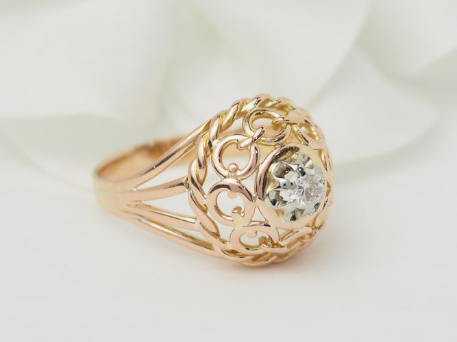 Bague 55 Bague Tank ajourée en or rose et diamant 58 Facettes 33321