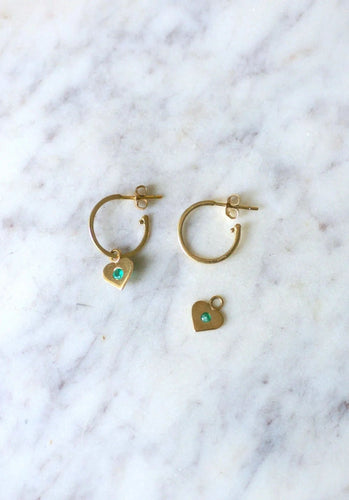 Boucles d'oreilles Créoles Or Jaune Coeur Emeraude Colombienne 58 Facettes