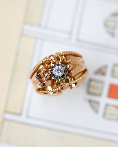 Bague 61 Bague 1950 Or Rose Diamant Torsade 58 Facettes C2057