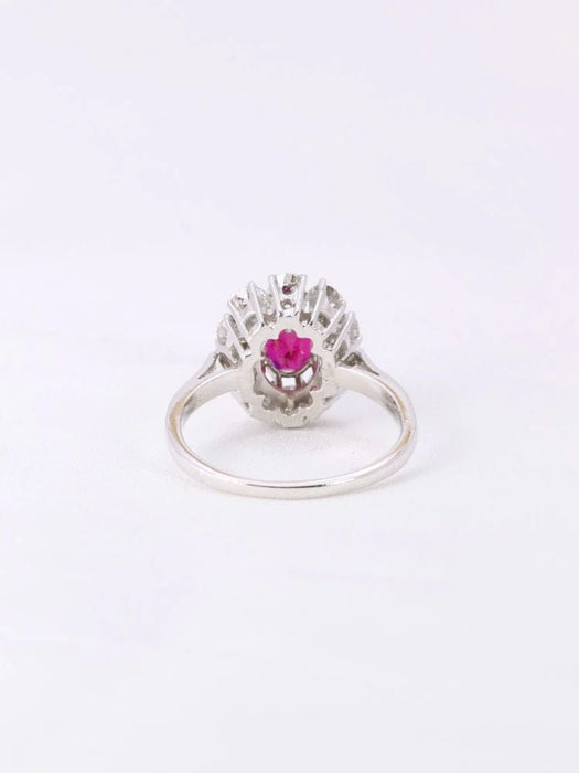 Bague 55 Bague marguerite or blanc rubis ovale diamants 58 Facettes 1023.1