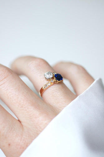 Bague 53 Bague Toi et Moi Saphir et Diamant sur Or Rose et Platine 58 Facettes