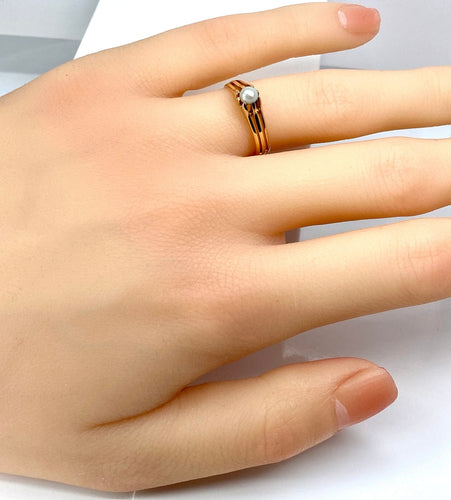 1900'ler civarı ince inci pembe altın yüzük 