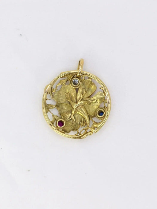 Pendentif Pendentif fleur Art-Nouveau émail diamant saphir rubis 58 Facettes J229