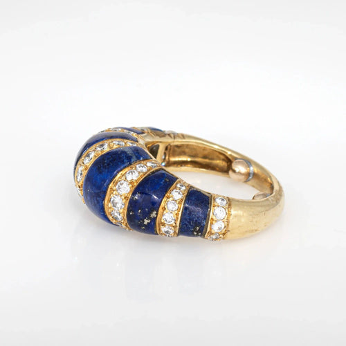Bague 49 Bague dôme vintage en lapis-lazuli et diamants des années 70, or jaune 18 carats 58 Facettes G13741