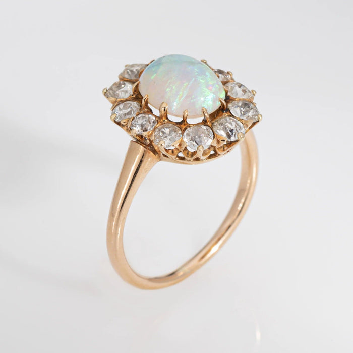 Bague Antique Victorian Opal Diamond Ring 14k Yellow Gold Gemstone Engagement Sz 6.75 58 Facettes G13158