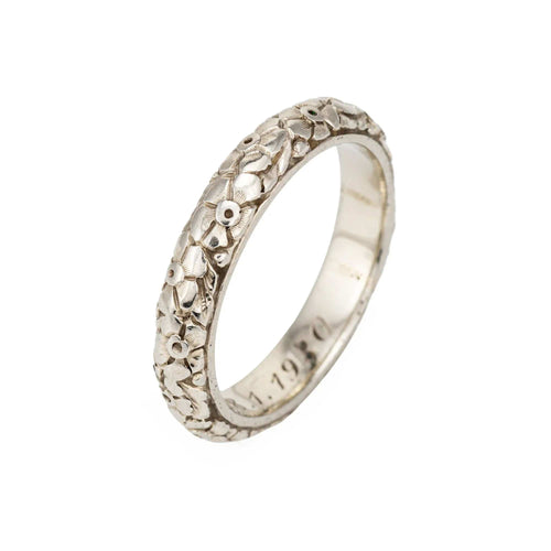 Bague 50.25 Bague de mariage Art déco vintage en or blanc, motif floral 58 Facettes G12483