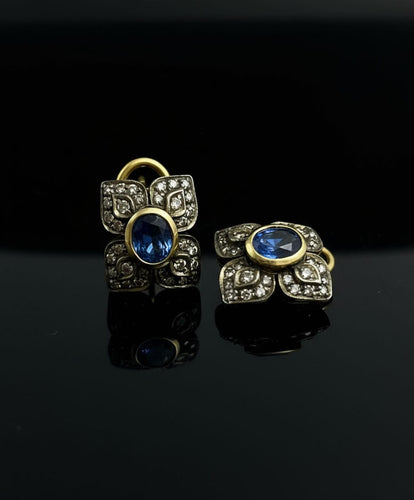 Boucles d'oreilles Boucles d'oreilles florales ornées de saphirs naturels et de diamants 58 Facettes