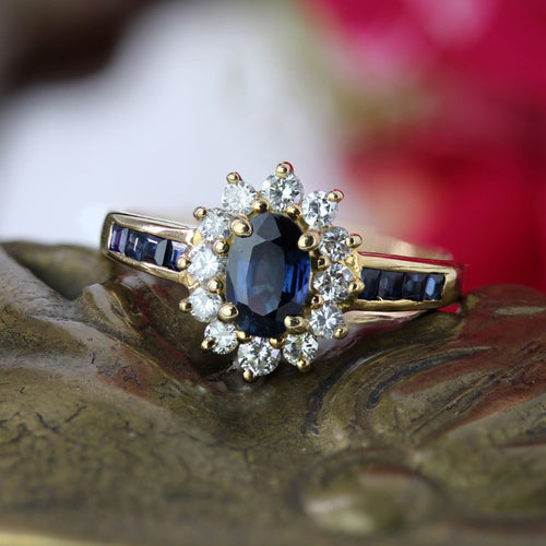 Bague 53 Bague marguerite saphirs diamants et saphirs calibrés 58 Facettes 25-088