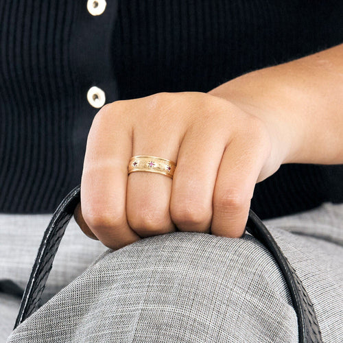 Bague 54,5 Bague jonc or jaunen et rubis 58 Facettes GU272