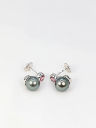 Boucles d'oreilles Boucles d’oreilles vintage en or, perles de Tahiti et tourmalines roses 58 Facettes 391.9