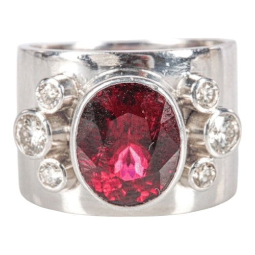 58 Bague Bandeau Or Gris 18k, sertie d'une belle Rubellite 58 Facettes