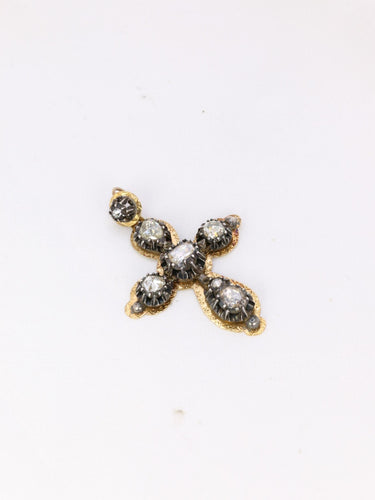 Pendentif Pendentif ancien croix or argent diamant table diamants taille rose 58 Facettes J335