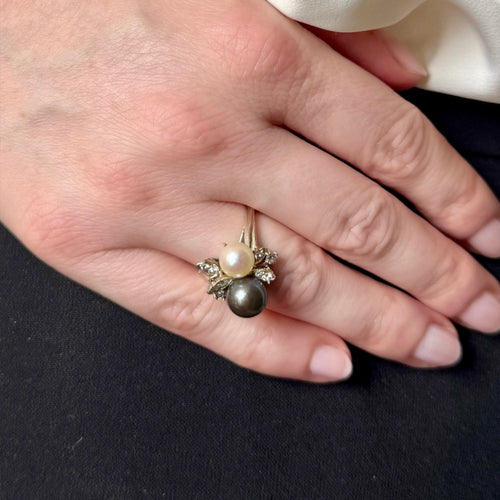 Bague 47 Bague or gris bouquet de perles 58 Facettes REF2573-340