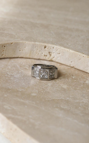 Bague 51.5 Bague Plans Art Déco platine, diamants 58 Facettes