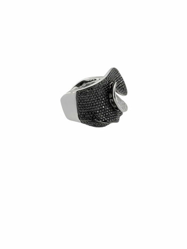 Bague 49 Bague italienne or blanc avec diamants naturels noirs et blancs 58 Facettes