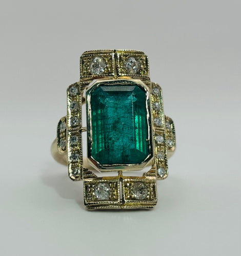 Bague 54 Bague vintage en or jaune avec émeraudes et diamants 58 Facettes 50252