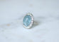Bague 53.5 Bague Marguerite or blanc, Cabochon Aigue-Marine et Diamants 58 Facettes