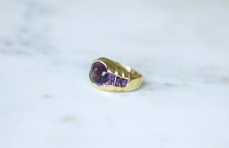 Bague 49 Bague à gaudrons Or Jaune, Améthyste 58 Facettes