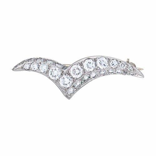 Broche Broche vintage Tiffany & Co Seagull en diamant, petite broche en platine signée 58 Facettes G13857