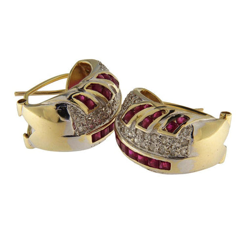 Boucles d'oreilles Boucles d'oreilles en or jaune 14 carats serties de diamants et de rubis 58 Facettes G3875