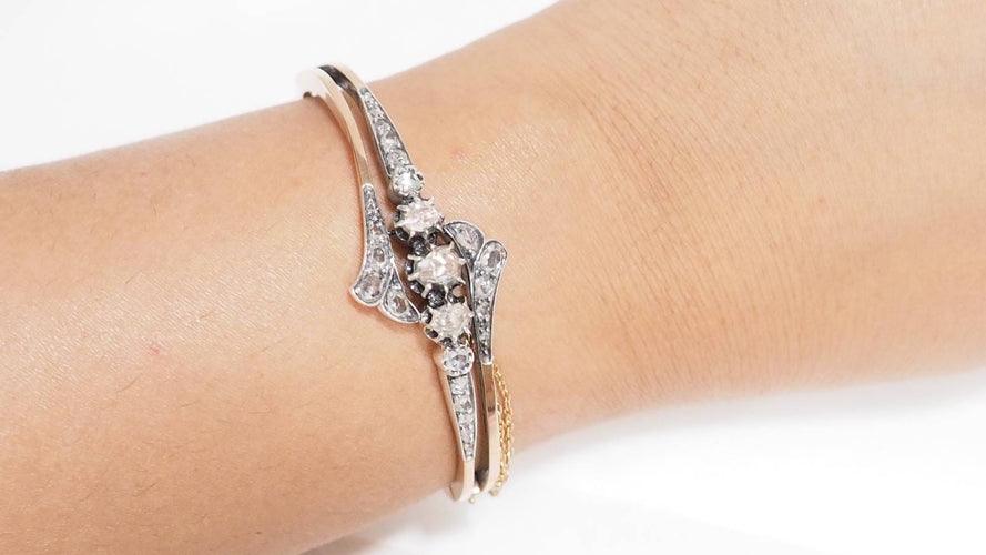 Bracelet Bracelet ancien du XIX ème siècle en or rose et argent serti de diamants 58 Facettes 32756