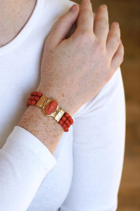 Antique yellow gold and coral bracelet, cameo