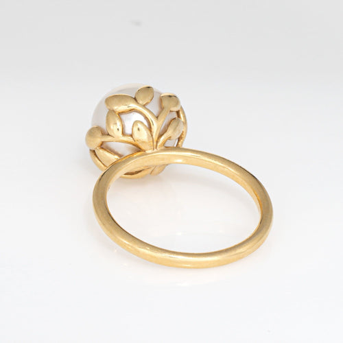 Bague Bague Tiffany & Co en or jaune 18 carats avec perle et feuille d'olivier, taille 6, Paloma Picasso 58 Facettes G13861