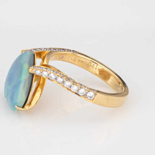 Bague 53.5 Bague en or jaune avec opale et diamant en forme de cœur 58 Facettes G14030