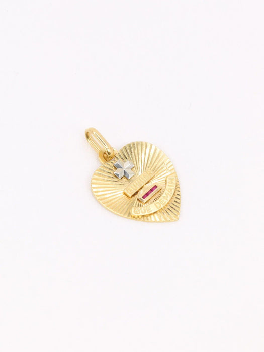 Pendentif AUGIS - Médaille amour coeur strié or jaune rubis 58 Facettes J624