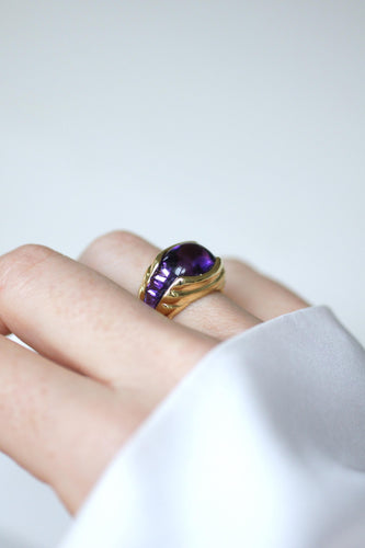 Bague 49 Bague à gaudrons Or Jaune, Améthyste 58 Facettes