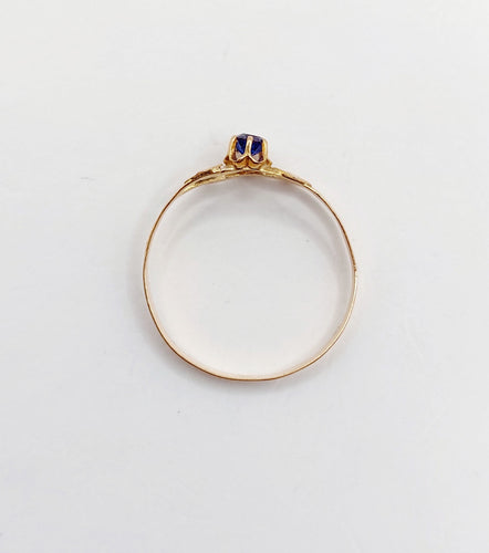 Bague 57 Bague toi et moi antique en or rose 18k perle et pierre bleue 58 Facettes A06504